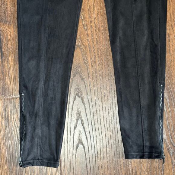 Nordstrom Black Faux Suede High Rise Stretch Slim Dress Pant Small Leggings - Picture 3 of 5